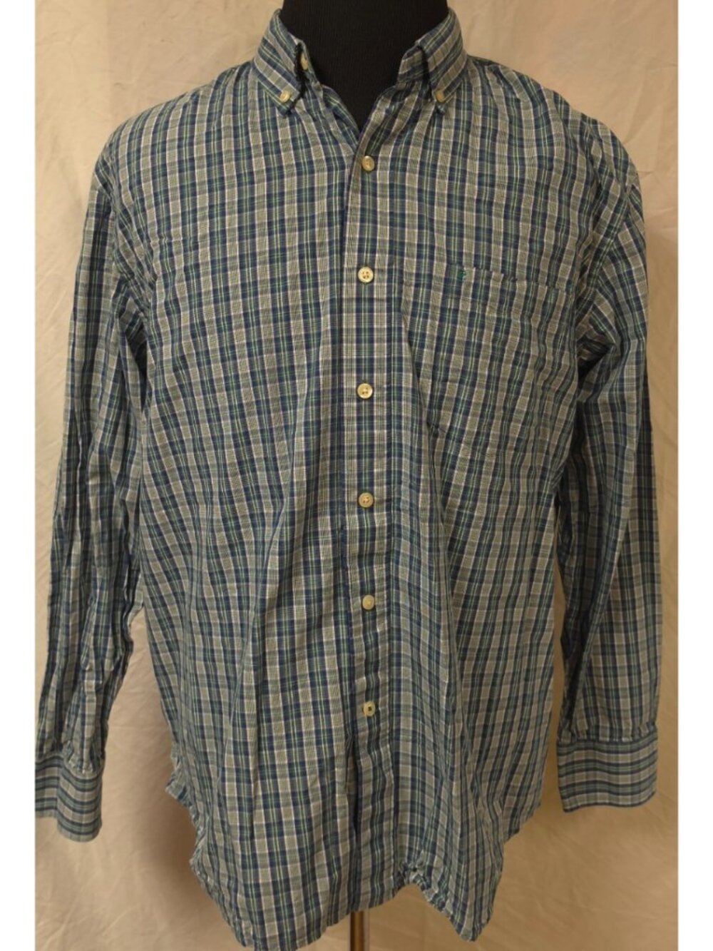 Izod Red Tag Green Plaid Mens Large Long Sleeve Logo Button Down Cotton Shirt